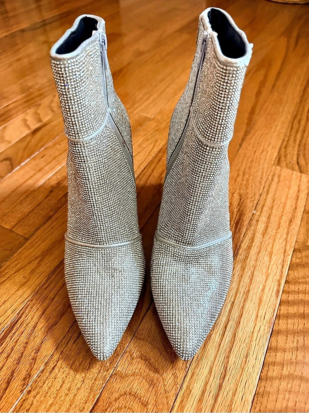 a new day Silver Rhinestone Pointed-Toe Heeled Boots Like New never worn!